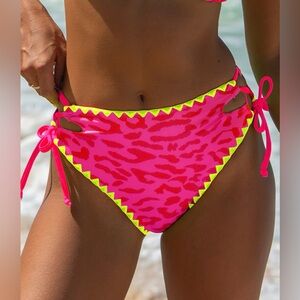 NWT Women’s Popvil Mid Rise Bikini Bottom XL Neon Pink Yellow Leopard Print Cut